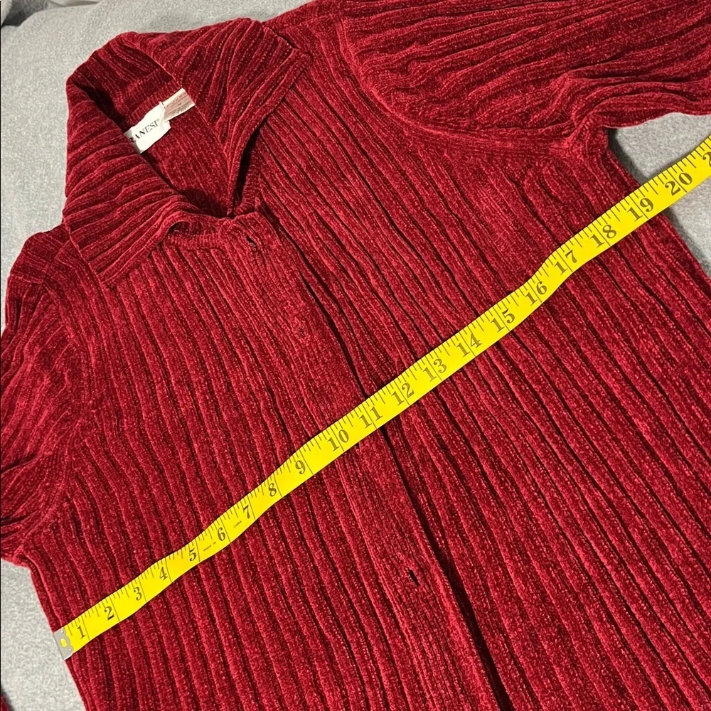 Red Duster Cardigan Sweater Medium Chenille Button Christmas Holiday Lounge